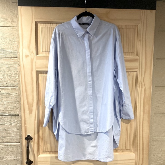 Zara Dresses & Skirts - ZARA OVERSIZED BLUE BUTTON DOWN SHIRT DRESS